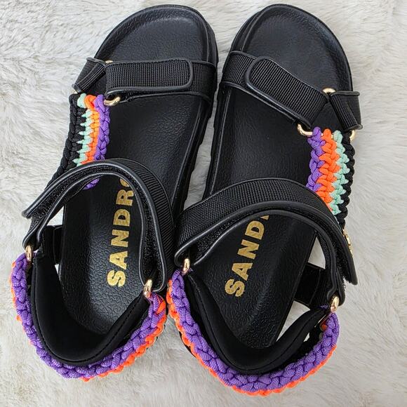 Sandro Black Leather Crochet-Knit Platform Sport Sandals EU 36 NEW - Picture 5 of 12